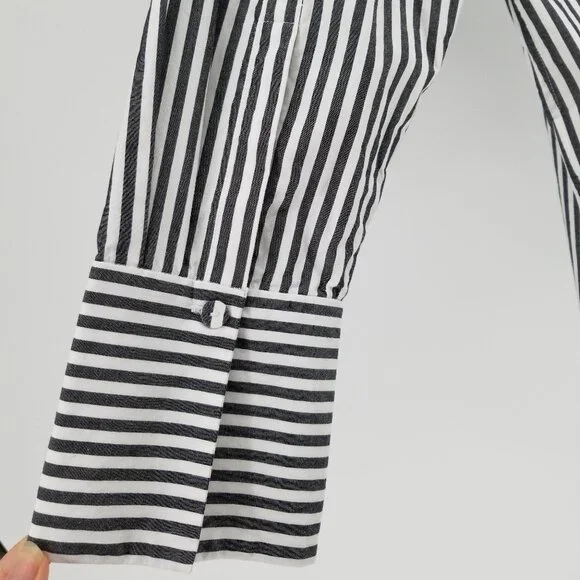 COS Button Down Oversized Long-Sleeve Striped Shirt w/ ruffle Sz.12 - Cotton - Picture 5 of 12